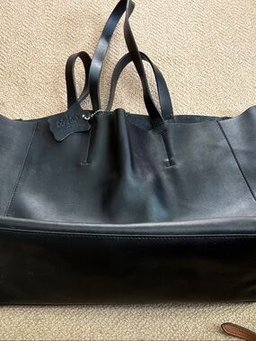 Classic Black Leather Tote with Leather Tag